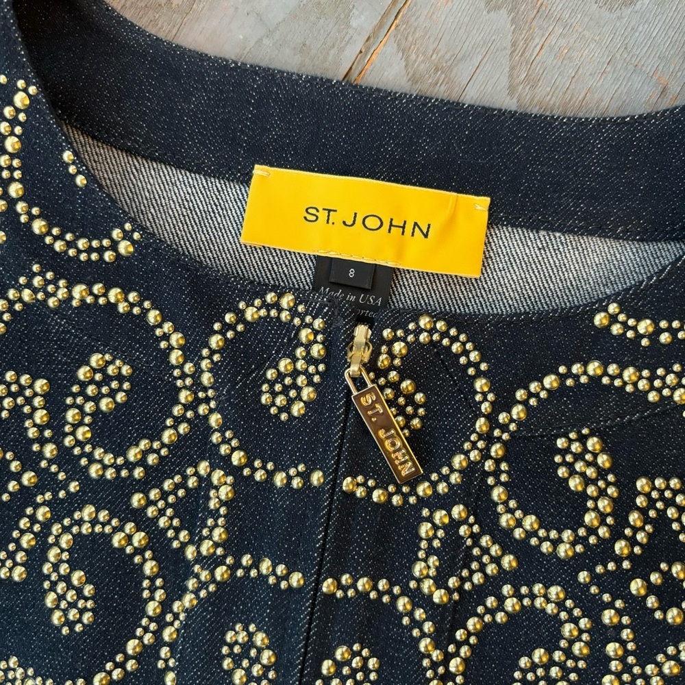St. John denim jacket with gold embellishments | size 8 - Picture 3 of 10